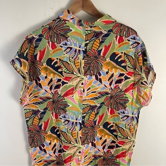 C&C California Womens sz small Linen Rainbow Tropical Floral Kaftan Midi Dress - Picture 5 of 13